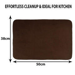 Heart Home Dish Dry Mat | Microfiber Drying Mat | Kitchen Drying Mat | Reversible Mat | Kitchen Absorbent Mat | Dish Dry Mat for Kitchen | 38x50 | Pack of 2 | Brown