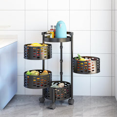 Kuber Industries 4-Layer Storage Trolley With 360 Rotation For Bathroom, Bedroom (Black)