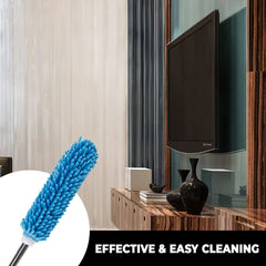 Kuber Industries Cleaning Duster for Ceiling Fan | Fan Cleaner Brush with Long Rod | Washable & Reusable | Dusting Brush for Home Cleaning | Microfiber Duster for Home Cleaning | 64cm Long (Blue)