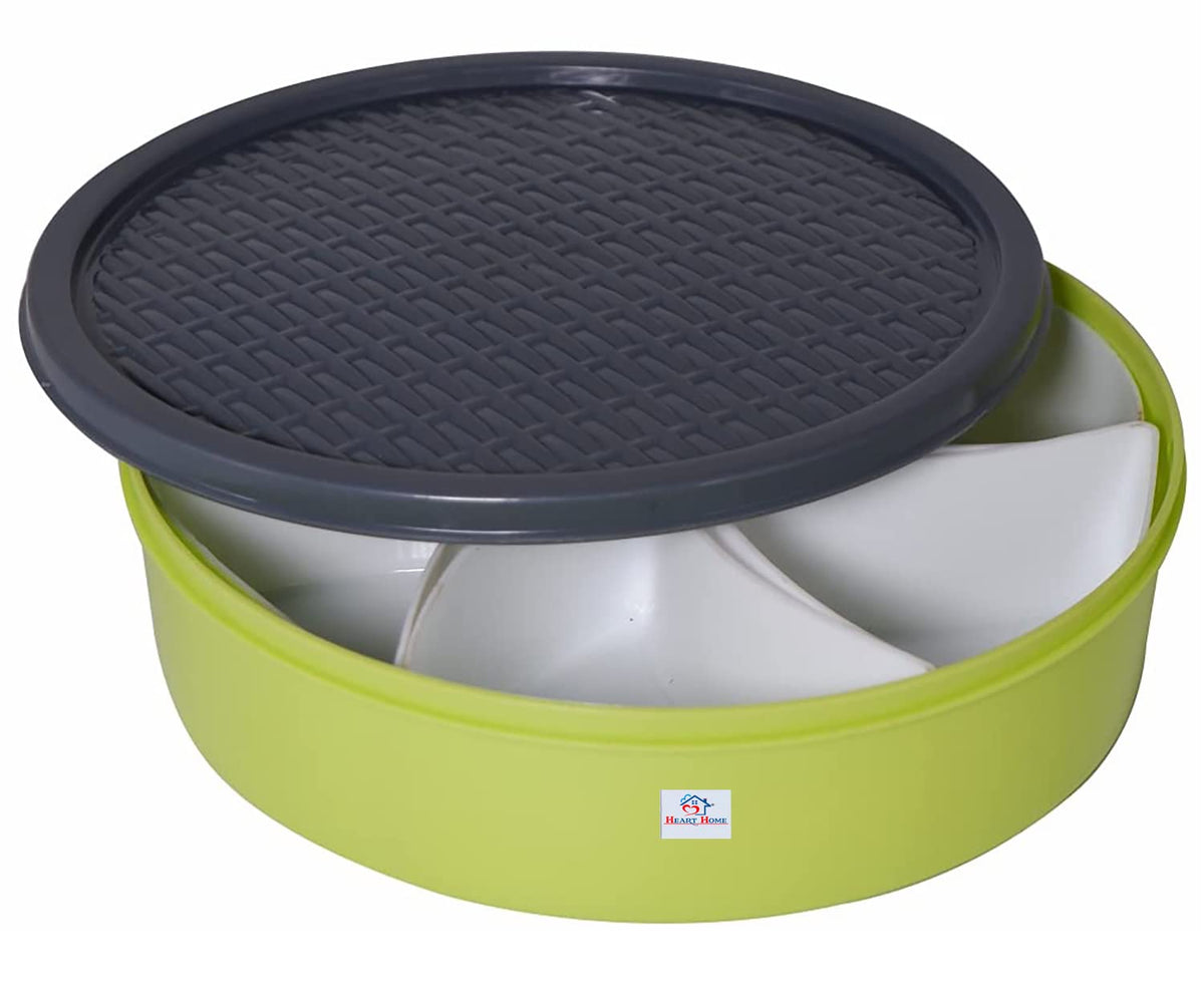 Heart Home Medium Plastic Masala Box with 6 Containers & 1 Spoon (Green)-HS43HEARTH25889