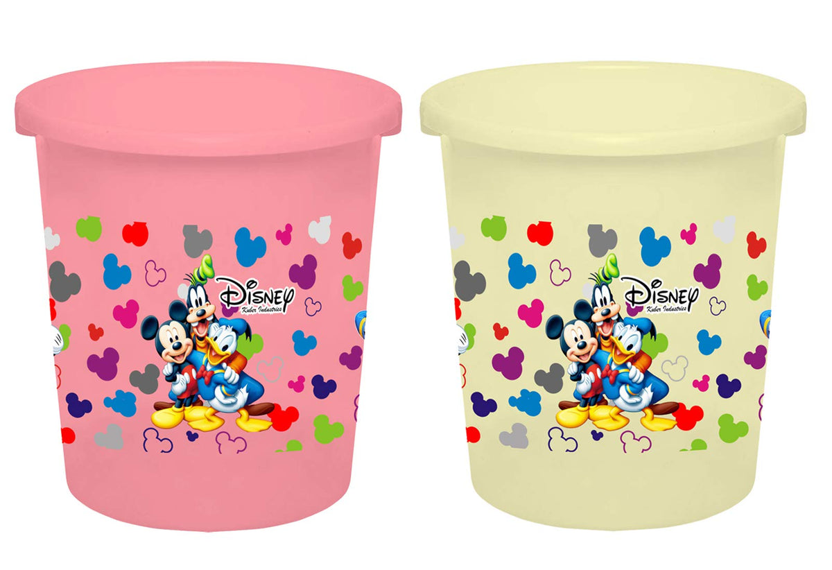 Kuber Industries Disney Team Mickey Print Plastic 2 Pieces Garbage Waste Dustbin/Recycling Bin for Home, Office, Factory, 5 Liters (Pink & Cream) -HS_35_KUBMARTS17345