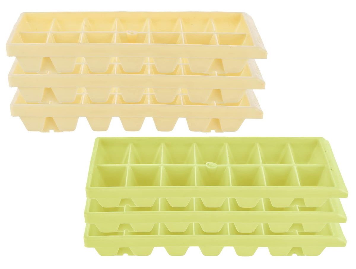 Heart Home Plastic Ice Cube Tray Set with 14 Section- Pack of 6 (Cream & Green)-HS43HEARTH25783