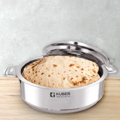 Kuber Industries Stainless Steel Casserole/Hot Pot/Chapati Box I 2000 ML |Elegant Chapati Box with Easy Lock Mechanism | Garam Puri & Roti Hot Box I Double Walled Heat Retention for upto 8 hrs I Heavy Duty Gauge