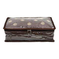 Kuber Industries Jewellery Kit | Satin Flower Embroidery Locker Kit | 3+3+1 Detachable Pouch Cosmetic Kit | Makeup Storage Kit for Watches | Bracelets | Earring | Brown