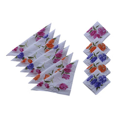 Heart Home Handkerchiefs|Soft Cotton Multicolored Sun Flower Print Hankies for Woman,Girls & Wicking Sweat from Hands,Face,Set of 12 (White)