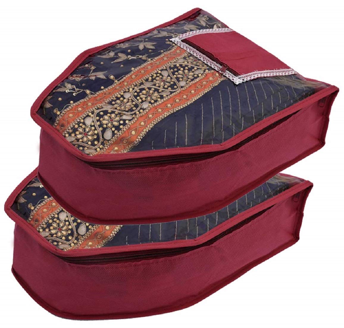 Kuber Industries 2 Piece Non Woven Blouse Cover with Front Transparent Window with Attached Pocket Set (Maroon)