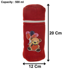 Heart Home Cartoon Printed Soft Velvet Stretchable Baby Feeding Bottle Cover With Easy to Hold Strap (Red)