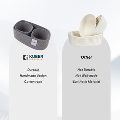 Kuber Industries Pack of 3 Cotton Woven Storage Basket With Handle | Shelf Basket Hamper | Organizer for Toys, Socks, Cosmetic | Capacity 9.2L, 3L, 3L | Stylish and Functional Organization Solution