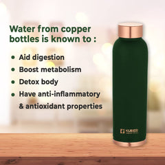Kuber Industries Copper Water Bottle | BPA Free, Non Toxic | Leakproof, Durable & Lightweight | With Added Health Benefits of Copper | Ergonomic Design & Easy to Clean | Green | 950 ML (Pack of 1)