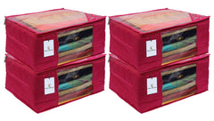 Kuber Industries 3 layered Quilted Silk 4 Pieces Saree Cover (Pink) -CTKTC24685