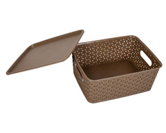 Heart Home Multipurposes Large M 20 Plastic Basket, Organizer For Kitchen, Countertops, Cabinets, Bathrooms Without Lid- Pack of 3 (Brown & Grey & Brown) -46HH0106