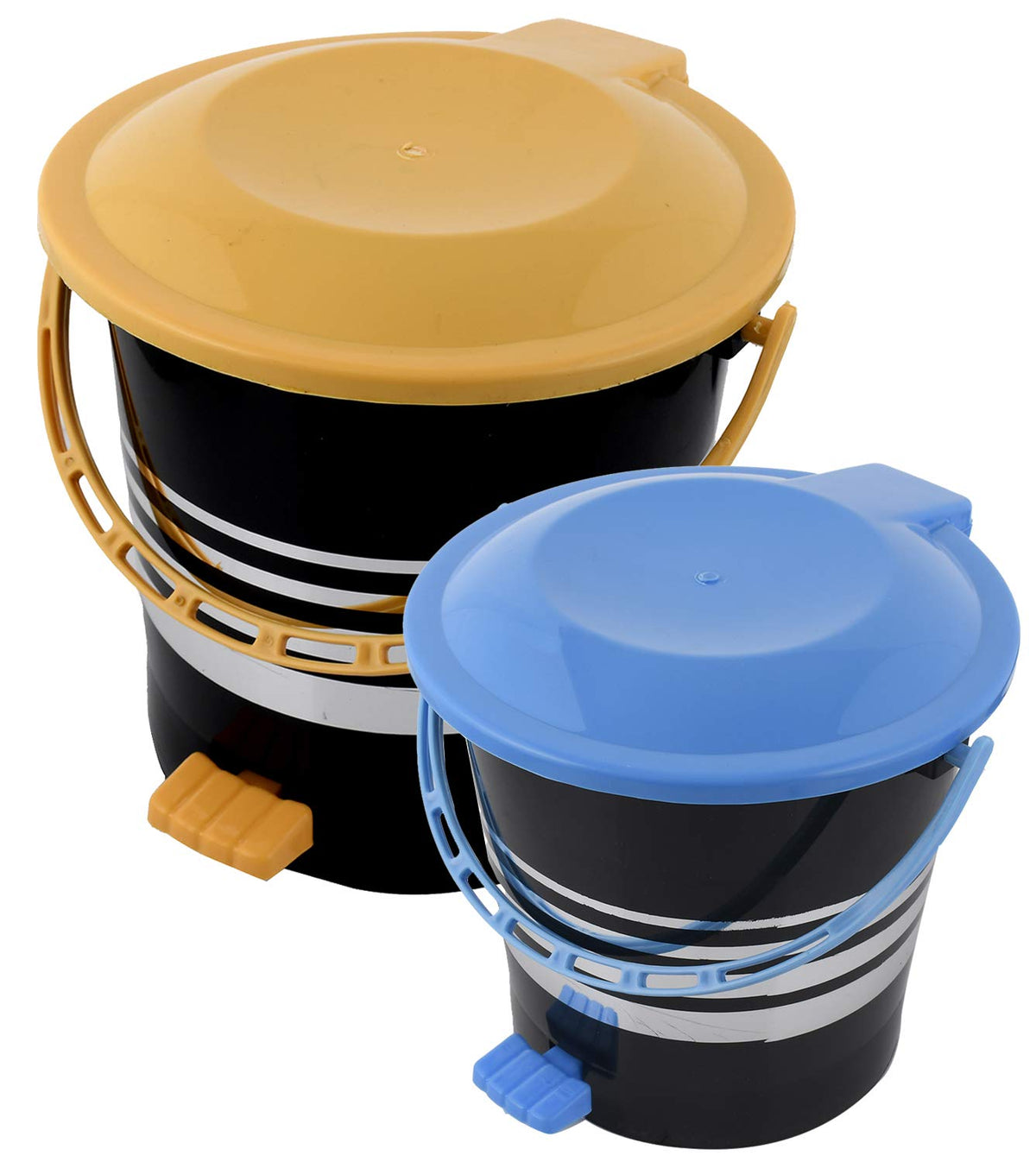 Kuber Industries 2 Pieces Plastic Dustbin Garbage Bin with Handle,5 LTR & 10 LTR (Yellow & Blue) -CTKTC38058