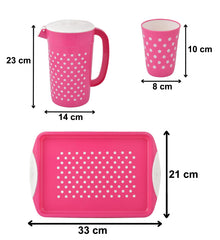 Heart Home Dot Printed BPA Free Food Grade Unbreakable Plastic 6 Tumblers/Glass Set with Jug & Tray Drinkware Set, Set of 8 (Green)-HS42HEARTH25099