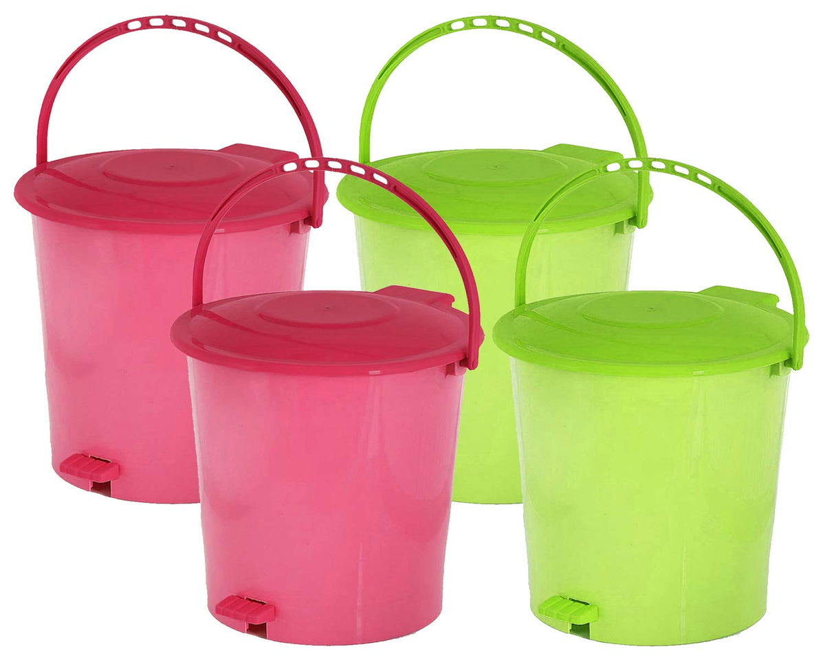 Kuber Industries 4 Pieces Ultra Plastic Garbage Waste Pedal Dustbin for Home, Office with Handle, 5 Liters (Pink & Green)-KUBMART3066