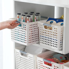 Homestic Medium Hollow Storage Basket With Handle|Kitchen & Home Organizer For Wardrobe|Tray For Toys, Fruits, Books (White)