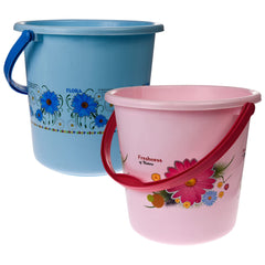 Kuber Industries Bucket|Plastic Bucket for Bathroom|Bucket for Bathing|Unbreakable Printed Bucket with Handle|18 Liter|Pack of 2 (Sky Blue & Pink)