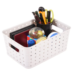 Kuber Industries BPA Free Attractive Design Multipurpose Small Trendy Storage Basket With Lid|Material-Plastic|Color-Gray|Pack of 2