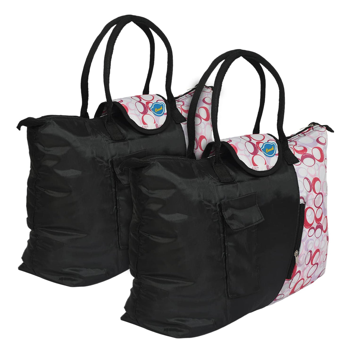 Kuber Industries Parachute Circle Print Shoulder Bag/Shopping Bag For Home & Travling With Handle Pack of 2 (Black) 54KM4191