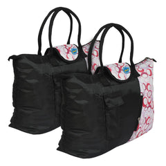 Kuber Industries Parachute Circle Print Shoulder Bag/Shopping Bag For Home & Travling With Handle Pack of 2 (Black) 54KM4191