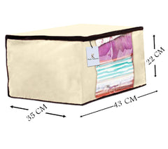 Kuber Industries 12 Piece Non Woven Fabric Saree Cover Set with Transparent Window, Extra Large, Ivory-CTKTC23690