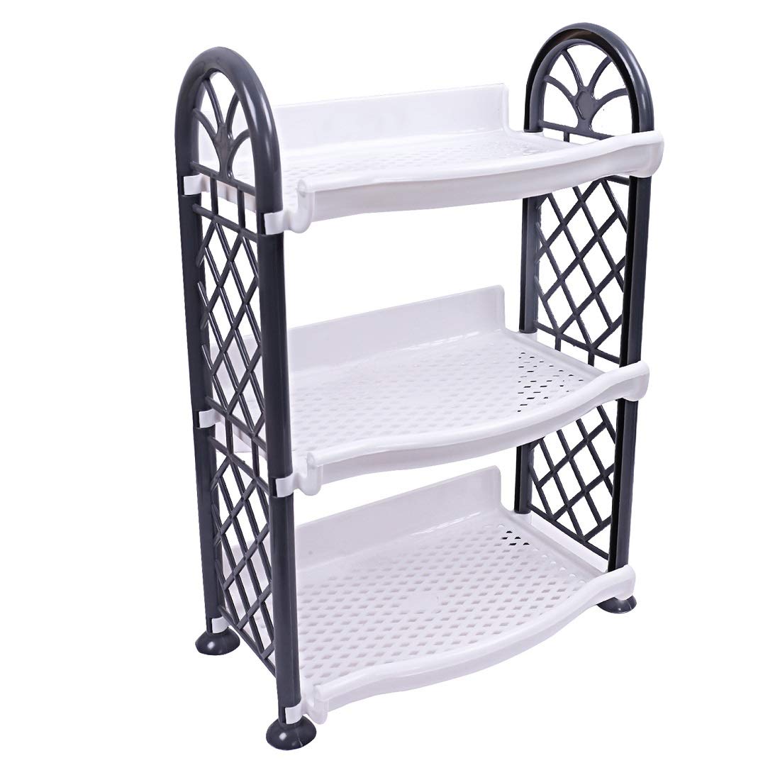 Kuber Industries Exclusive Plastic Rack|Kitchen Rack|3 Layer Multipurpose Storage Rack|Corner Rack for Bathroom, Living Room, Bedroom (Grey)