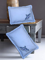 Kuber Industries Embroidered Design Cotton Pillow Cover Set CTKTC40265-200TC, 17x27 Inches, 4 Piece (Blue)