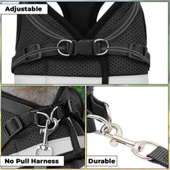 Urbane Home Reflective Dog Harness With Adjustable Leash|Breathable Polyester Mesh Fabric |Medium Size|HT-844|Comfortable No-Pull Grip|Quick Release Buckles|Easy On - Easy Off Harness|Black