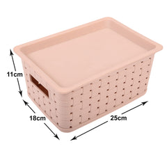 Kuber Industries BPA Free Attractive Design Multipurpose Small Trendy Storage Basket With Lid|Material-Plastic|Color-Gray,Beige|Pack of 2