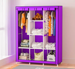 Homestic Foldable Wardrobe for Clothes|Non Woven 2 Door Portable Clothes Rack|6 Shelves Almirah for Clothes (Purple)