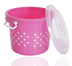 Kuber Industries Dots Design Virgin Plastic 2 Pieces Multipurpose Kitchen Storage Container with Side Lock-Handle,11 Ltrs (Pink & Green) - CTKTC034802