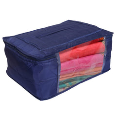 Kuber Industries Designer Saree Cover|Parachute Foldable Clothes For Home & Traveling|With Transparent Window Extra Large, (Navy Blue)