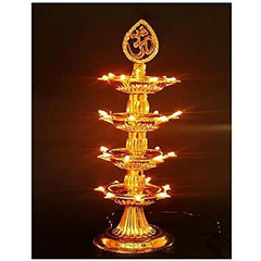 Heart Home Diwali Lights | Diwali String Light For Décor | Lights for Christmas | Lights for Navratri | Pooja Light For Diwali | Lights for Indoor | LED 4 Layer Diya Stand | Pack of 2 | Golden