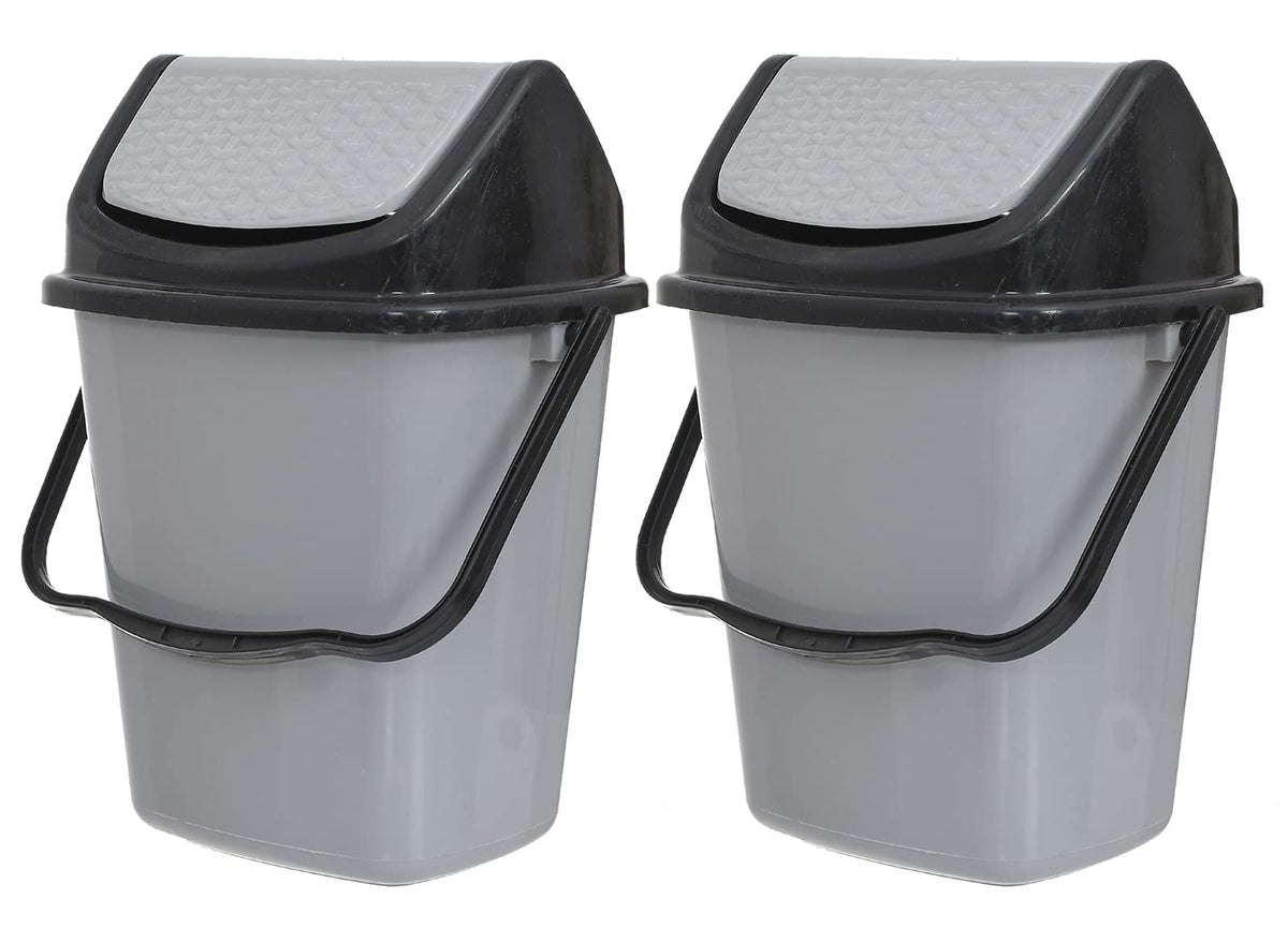 Heart Home Plastic Dustbin/Wastebin With Swing Lid With Handle, 7 Liter- Pack of 2 (Grey)-47HH0835