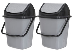 Heart Home Plastic Dustbin/Wastebin With Swing Lid With Handle, 7 Liter- Pack of 2 (Grey)-47HH0835