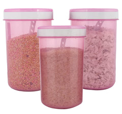 Kuber Industries Containers Set for Kitchen|BPA-Free Plastic 1500 ML Storage Containers Set with Spoon for Kitchen Set of 3 (Pink)