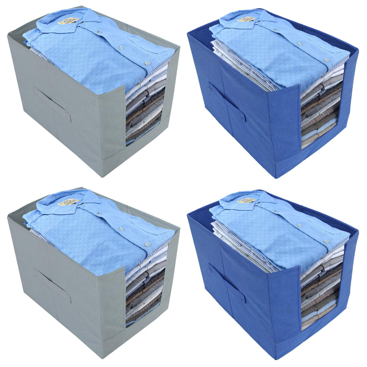Kuber Industries 4 Piece Non Woven Shirt Stacker Wardrobe Organizer Set, Grey and Blue