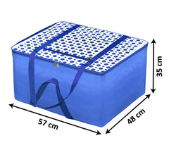 Heart Home Dot Printed Large Size Moisture Proof Wardrobe Organizer Storage Bag For Clothes With Zipper Closure and Handle (Blue & White)-HS43HEARTH26709