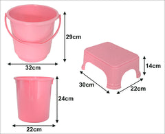 Kuber Industries 3 Pieces Plastic Bucket, Dustbin & Stool Set (Pink)