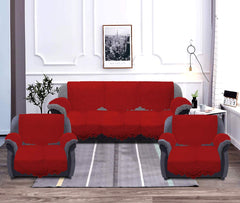 Kuber Industries Circle Design Cotton Solid 5 Seater Sofa Cover Set with 6 Pieces Arms Cover KUBMART11941, 178 x 74 x 1 cm - Set of 16 (Maroon)