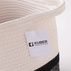 Kuber Industries Cotton Woven Storage Basket With Handle|Shelf Basket Hamper|Organizer for Toys, Socks, Cosmetic|Capacity 8.6 L|Multicolor|