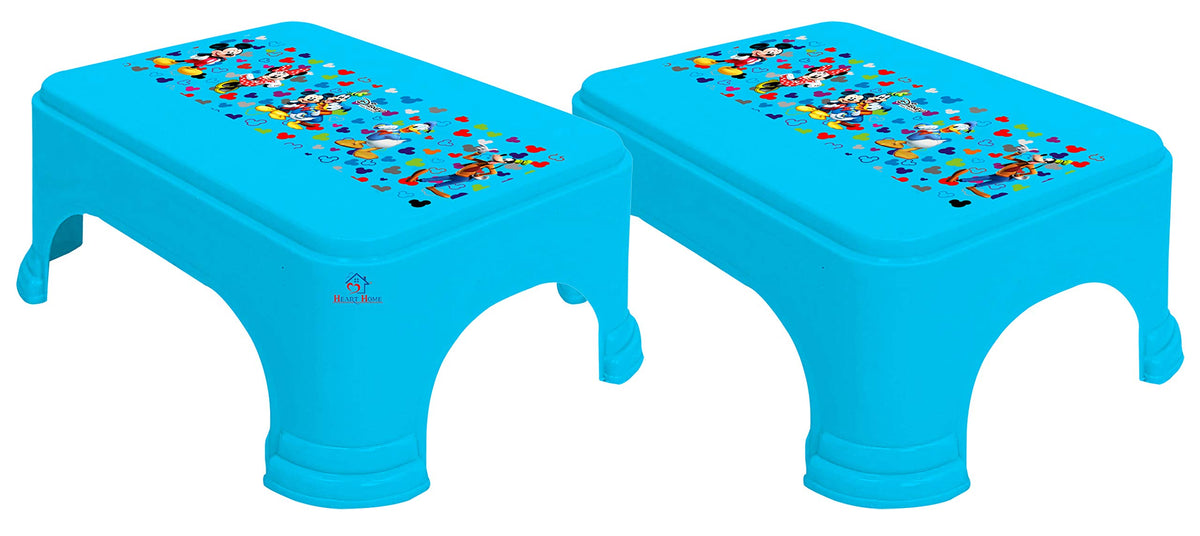 Heart Home Disney Team Mickey Print Square Plastic Bathroom Stool, Adults Simple Style Stool Anti-Slip with Strong Bearing Stool for Home, Office, Kindergarten (Set of 2, Blue) -HS_35_HEARTHS17268