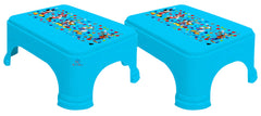 Heart Home Disney Team Mickey Print Square Plastic Bathroom Stool, Adults Simple Style Stool Anti-Slip with Strong Bearing Stool for Home, Office, Kindergarten (Set of 2, Blue) -HS_35_HEARTHS17268