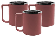 Kuber Industries Double Wall with Inner Stainless Steel Coffee/Tea/Milk Mug, Set of 3 (Brown)