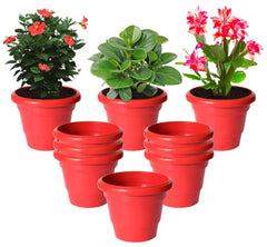 Kuber Industries Solid 2 Layered Plastic Flower Pot|Gamla for Home Decor,Nursery,Balcony,Garden,8"x 6",Pack of 10 (Red)