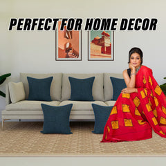 Kuber Industries Cushion Cover | Sofa Cushion Covers | Square Cushion Covers | Jute Cushion Covers | Couch Cushion Covers | Set of 5 | 16 Inch | Blue