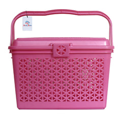 Heart Home Plastic Multipurpose Trendy Shopping Small Basket with Lid (Pink)-HEART11091