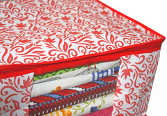 Kuber Industries Leaf Design 12 Piece Non Woven Fabric Saree Cover Set with Transparent Window, Extra Large, Red-CTKTC31919