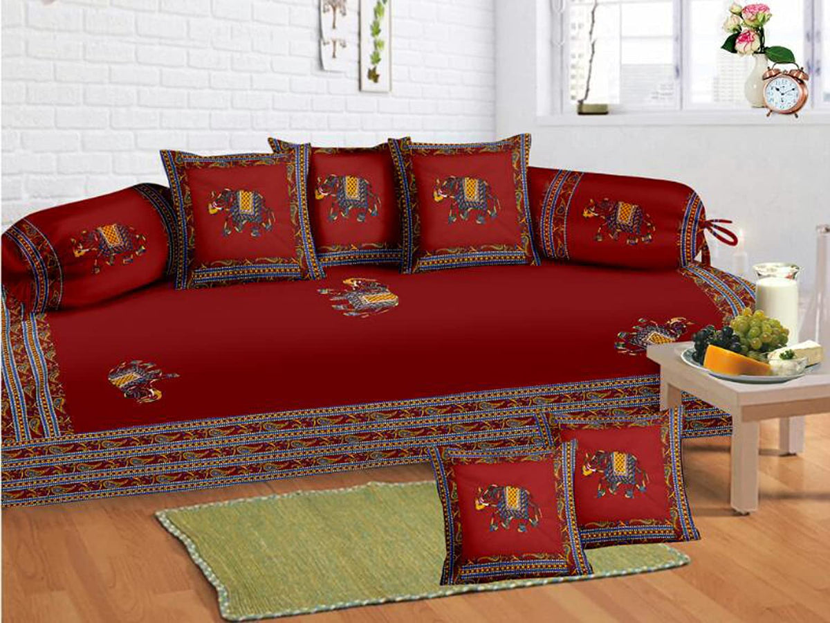 Kuber Industries Dancing Women with Designer Border Cotton Diwan Set with 8 Pieces (Maroon), (Model: HS_37_KUBMART019583), Full