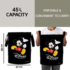 Kuber Industries Disney Print Waterproof Canvas Laundry Bag|Mickey Mouse Print|Toy Storage|Laundry Basket Organizer, Capicity 45 L (Black)