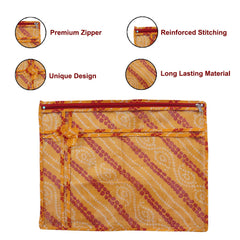 Heart Home Bandhani Print PVC Foldable Single Saree Cover|Clothes Storage For Saree, Lehenga, Suit With Transparent Pack of 9 (Yellow)